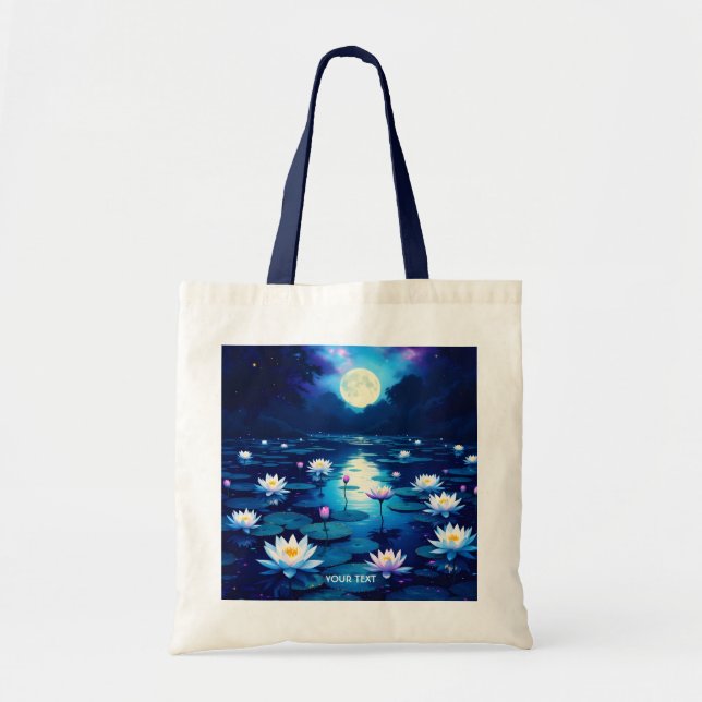 Fantasy Cute Moon Lily Pond Tote Bag (Front)