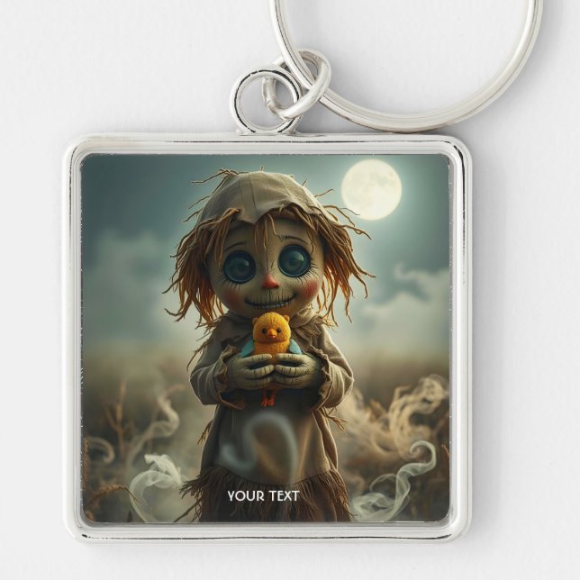 Fantasy Cute Moon Scarecrow Halloween Keychain (Front)