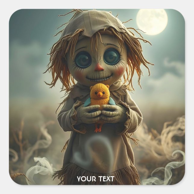 Fantasy Cute Moon Scarecrow Halloween Square Sticker (Front)