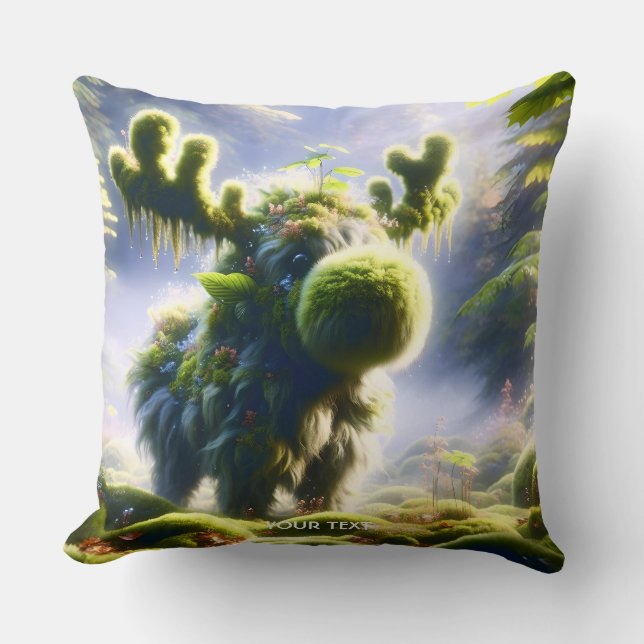 Fantasy Cute Moss Moose Forest Throw Pillow (Front)