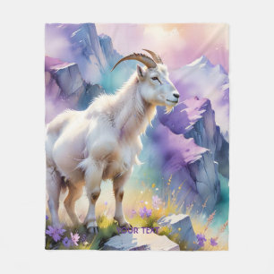 Fantasy Cute Mountain Goat Meadow Fleece Blanket