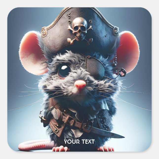 Fantasy Cute Mouse Pirate Hat Square Sticker (Front)