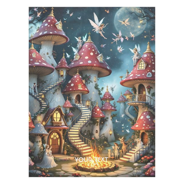 Fantasy Cute Mushroom Forest Realm Tablecloth (Front)