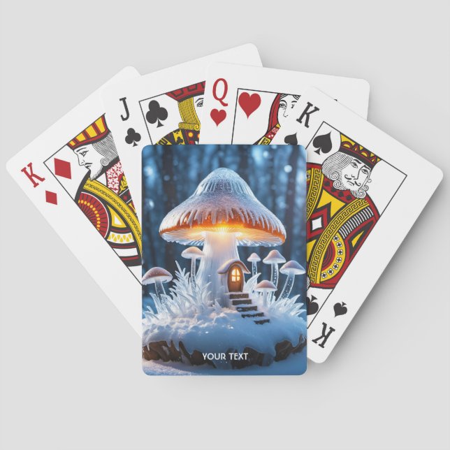 Fantasy Cute Mushroom House Ice Playing Cards (Back)
