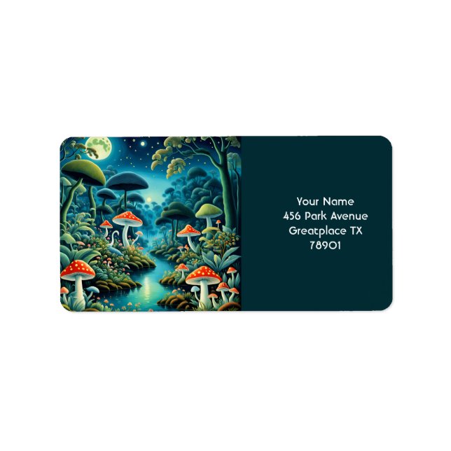 Fantasy Cute Mushrooms Forest Moon Label (Front)