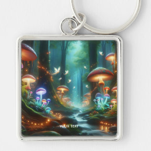 Fantasy Cute Mushrooms Forest Night Keychain