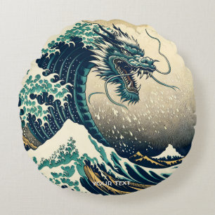 Fantasy Cute Mythical Japanese Dragon Round Pillow