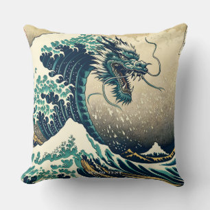 Fantasy Cute Mythical Japanese Dragon Throw Pillow