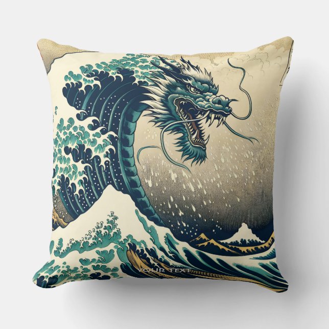 Fantasy Cute Mythical Japanese Dragon Throw Pillow (Front)