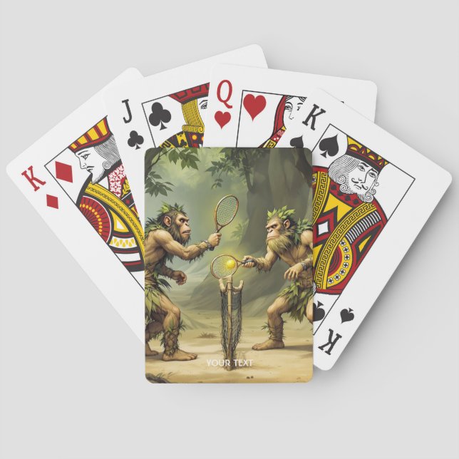 Fantasy Cute Neandertals Playing Tennis Playing Cards (Back)