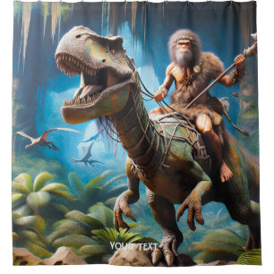 Fantasy Cute Neanderthal Riding Dinosaur