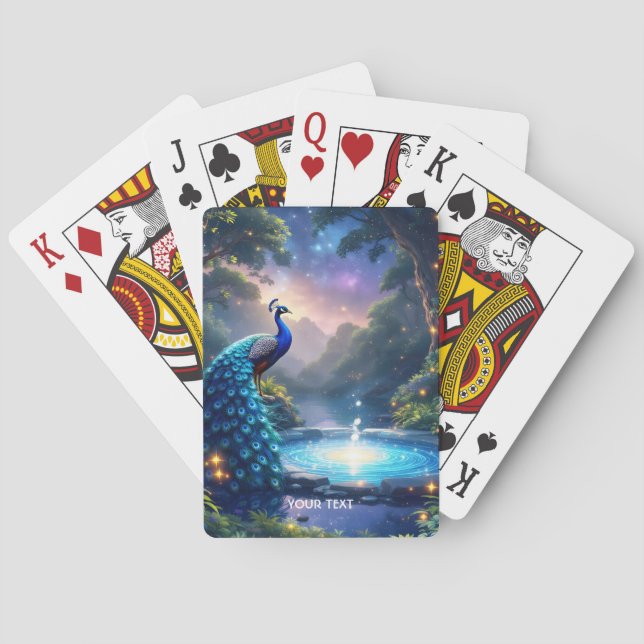 Fantasy Cute  Night Puddle Peacock Playing Cards (Back)