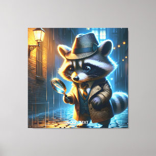 Fantasy Cute Night Racoon Detective Canvas Print