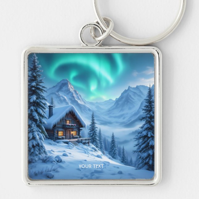 Fantasy Cute North Winter Cabin Keychain (Front)