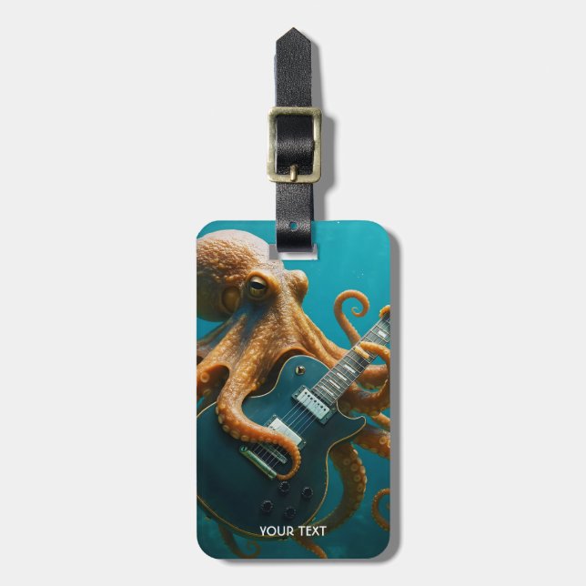 Fantasy Cute Octopus Playing Guitar Luggage Tag (Front Vertical)