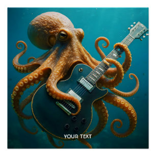 Fantasy Cute Octopus Playing Guitar Poster