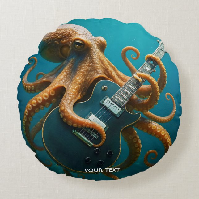 Fantasy Cute Octopus Playing Guitar Round Pillow (Front)