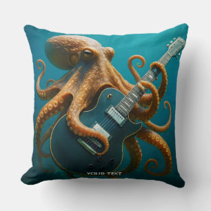 Fantasy Cute Octopus Playing Guitar Throw Pillow