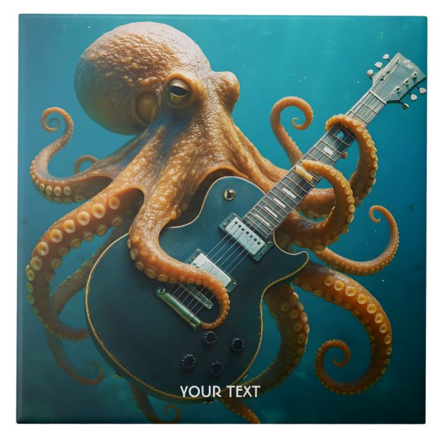 Fantasy Cute Octopus Playing Guitar Tile (Front)