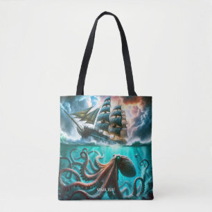 Fantasy Cute Octopus Sailing Ship Tote Bag