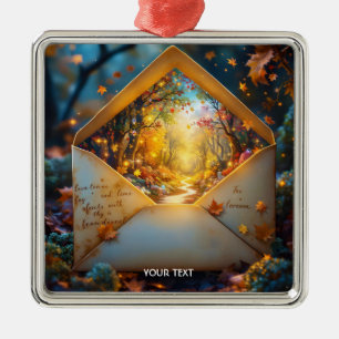 Fantasy Cute Old Autumn Envelope Metal Ornament