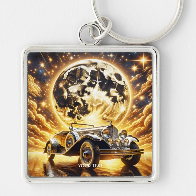 Fantasy Cute Old Car Moon Keychain (Front)