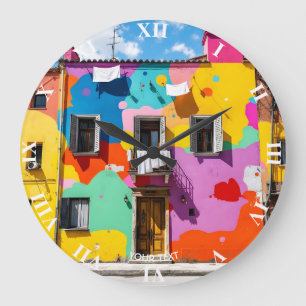 Fantasy Cute Old Colorful Building Large Clock