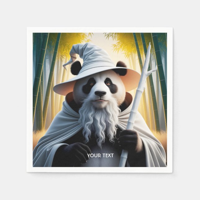 Fantasy Cute Old Panda Wizard Napkin (Front)