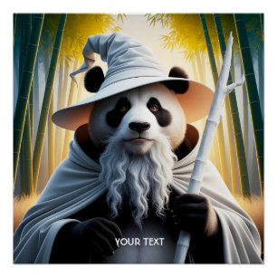 Fantasy Cute Old Panda Wizard Poster