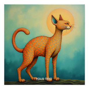 Fantasy Cute Orange Abstract Cat Poster