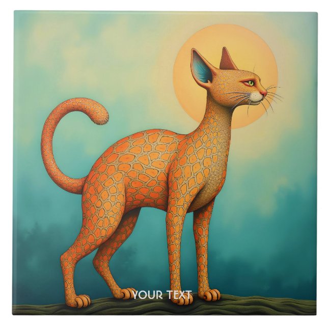 Fantasy Cute Orange Abstract Cat Tile (Front)