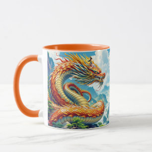 Fantasy Cute Orange Dragon Mountains Mug
