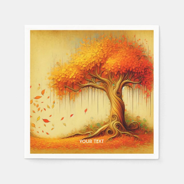 Fantasy Cute Orange Fall Tree Napkin (Front)