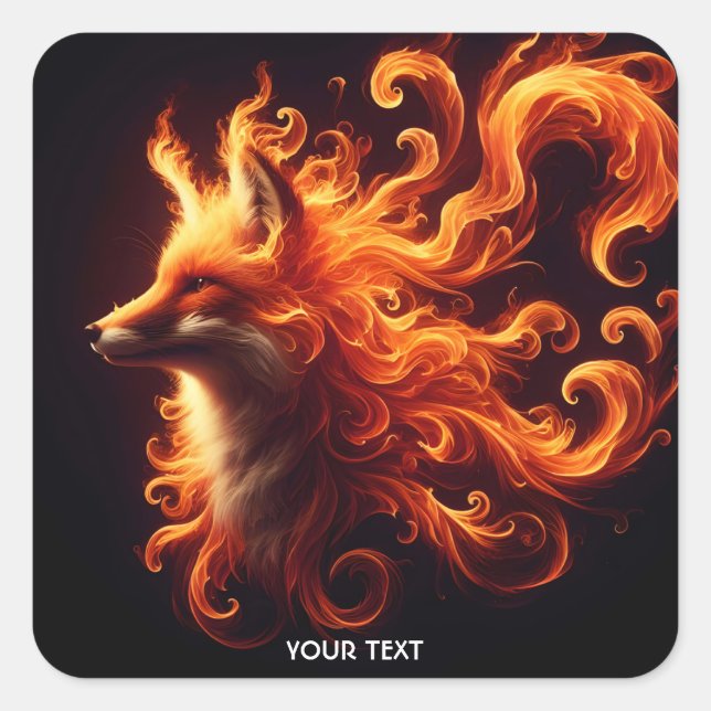 Fantasy Cute Orange Fox Fire Square Sticker (Front)