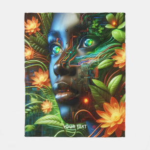 Fantasy Cute Orange Green Girl Fleece Blanket