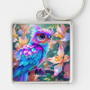 Fantasy Cute Orchid Exotic Bird Keychain