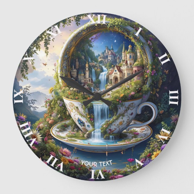 Fantasy Cute Ornate Cup City Large Clock (Front)