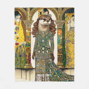 Fantasy Cute Otter Art Deco Fleece Blanket