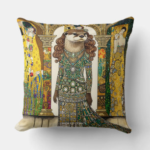 Fantasy Cute Otter Art Deco Throw Pillow