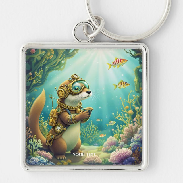 Fantasy Cute Otter Steampunk Suit Keychain (Front)