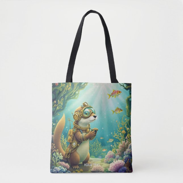 Fantasy Cute Otter Steampunk Suit Tote Bag (Front)
