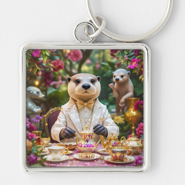 Fantasy Cute Otter Tea Party Keychain (Front)