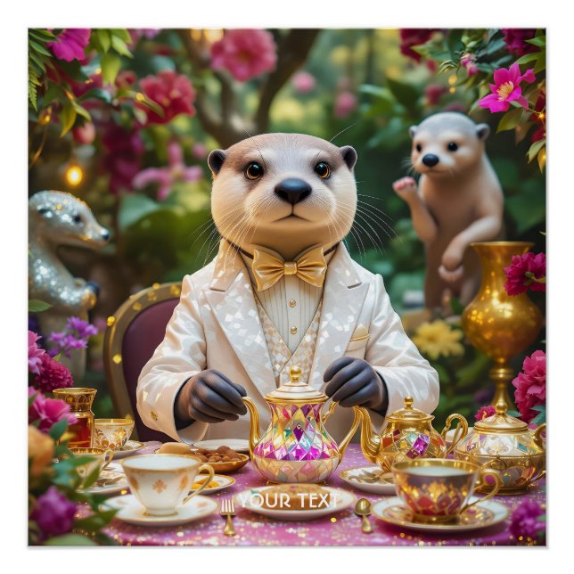 Fantasy Cute Otter Tea Party Poster (Front)