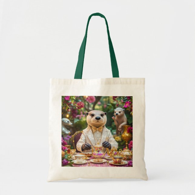 Fantasy Cute Otter Tea Party Tote Bag (Front)