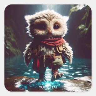 Fantasy Cute Owl Adventurer Water Square Sticker