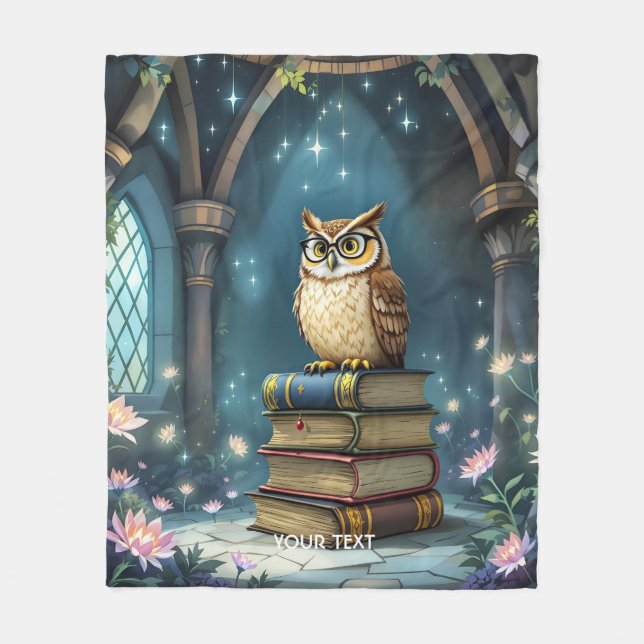 Fantasy Cute Owl Glasses Books Fleece Blanket (Front)
