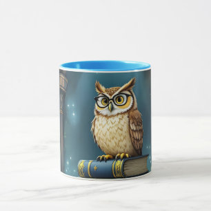 Fantasy Cute Owl Glasses Books Mug