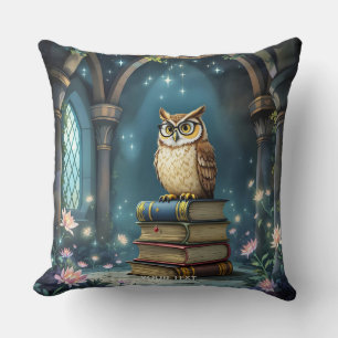 Fantasy Cute Owl Glasses Books Throw Pillow