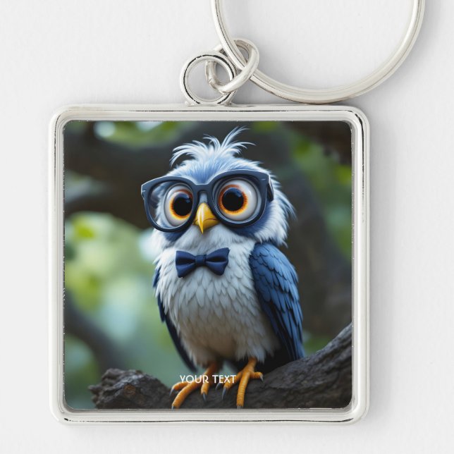 Fantasy Cute Owl Glasses Bow Keychain (Front)
