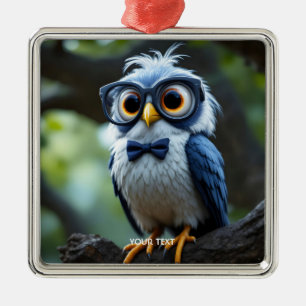 Fantasy Cute Owl Glasses Bow Metal Ornament